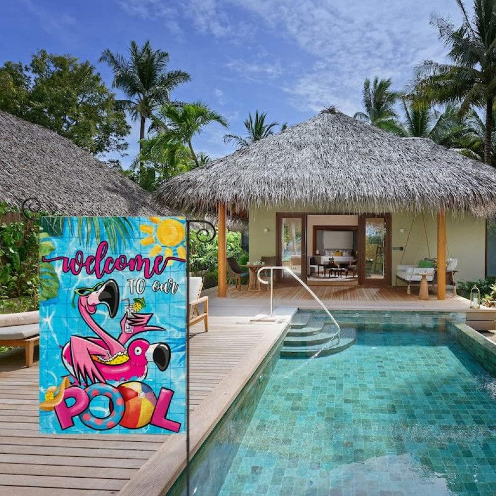 Tropical Flamingo Pool Flag For Summer Yard Decor-Globe Flags