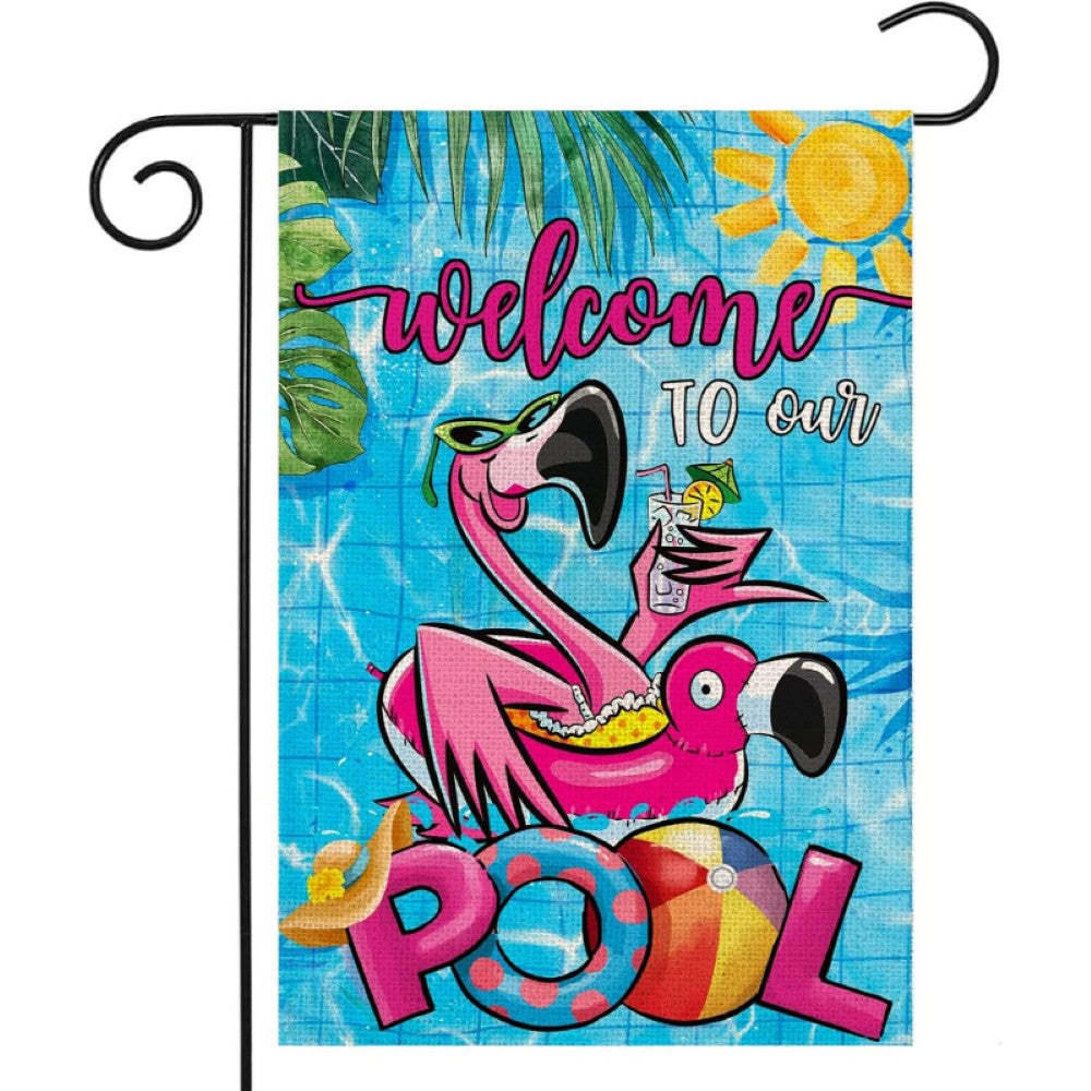 Tropical Flamingo Pool Flag For Summer Yard Decor-Globe Flags