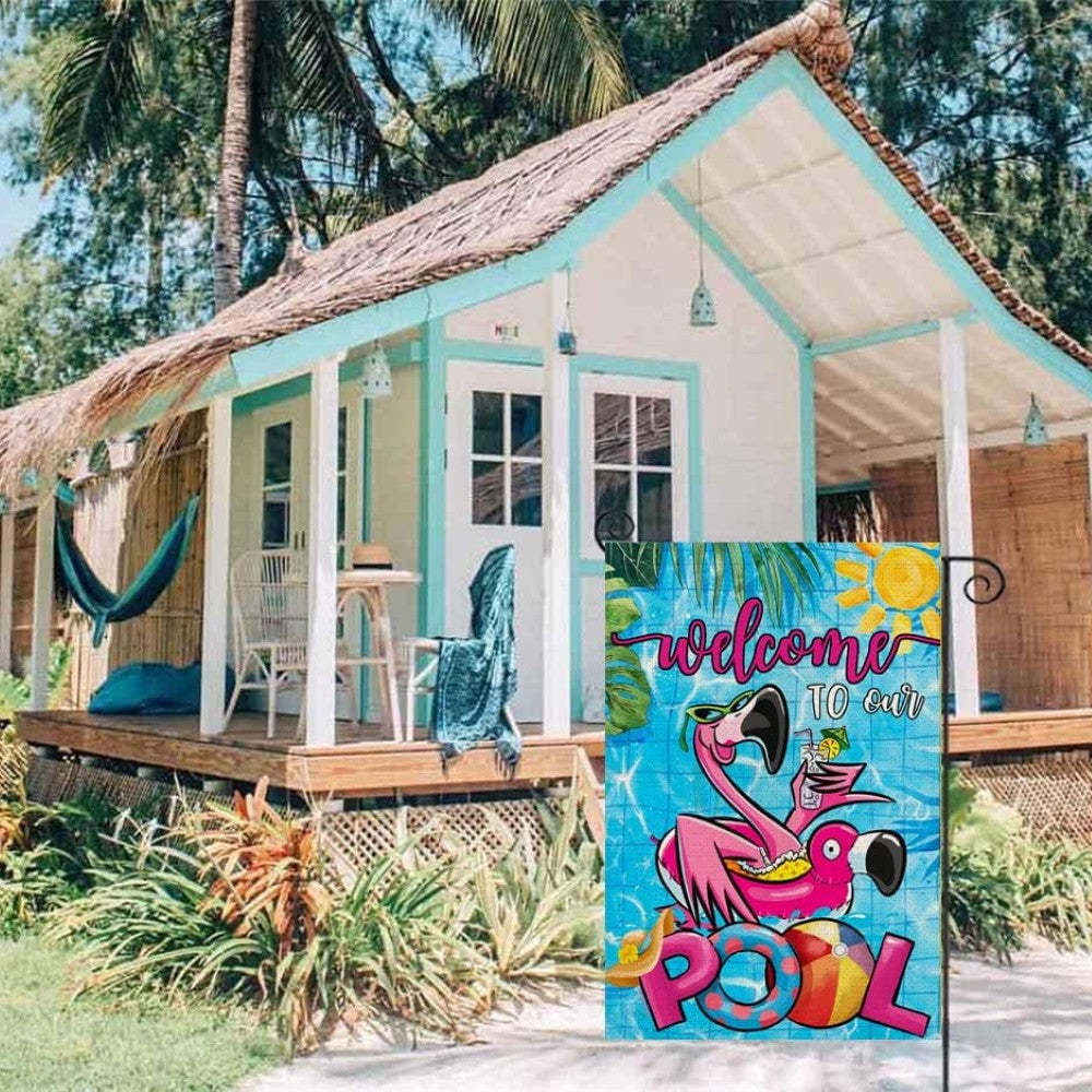 Tropical Flamingo Pool Flag For Summer Yard Decor-Globe Flags