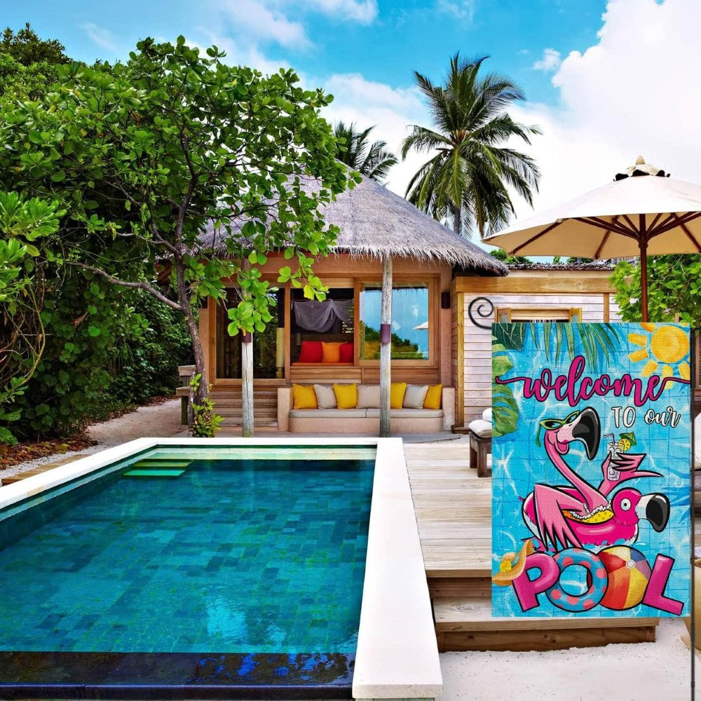 Tropical Flamingo Pool Flag For Summer Yard Decor-Globe Flags