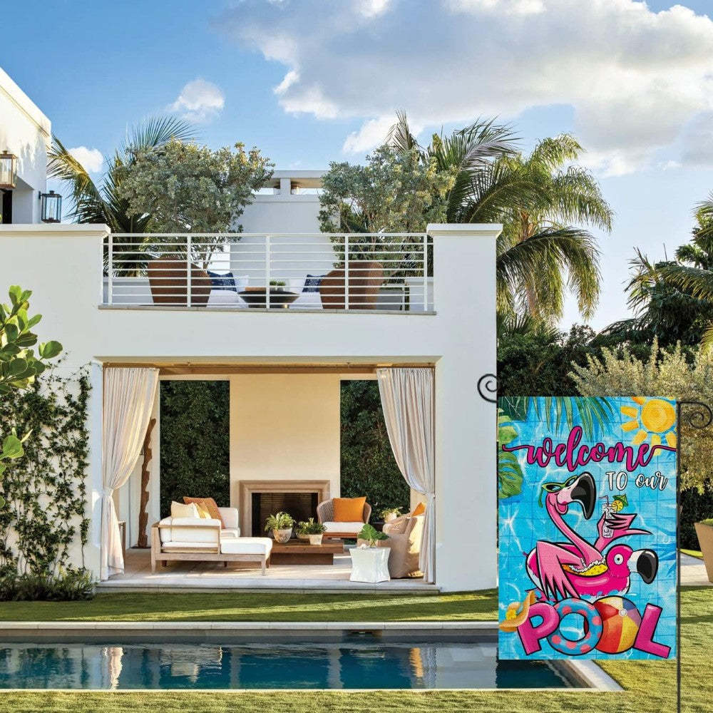 Tropical Flamingo Pool Flag For Summer Yard Decor-Globe Flags