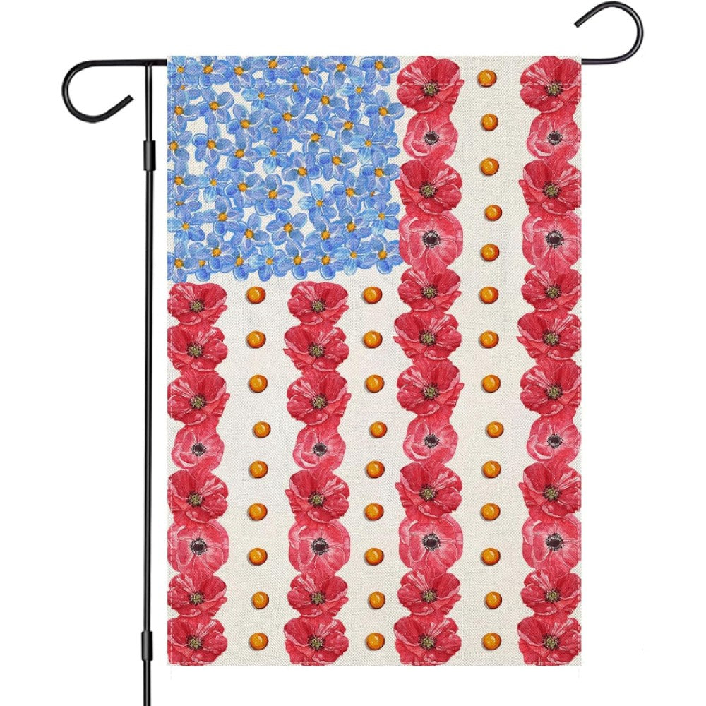 Floral Watercolor Pattern On American Flag-Globe Flags