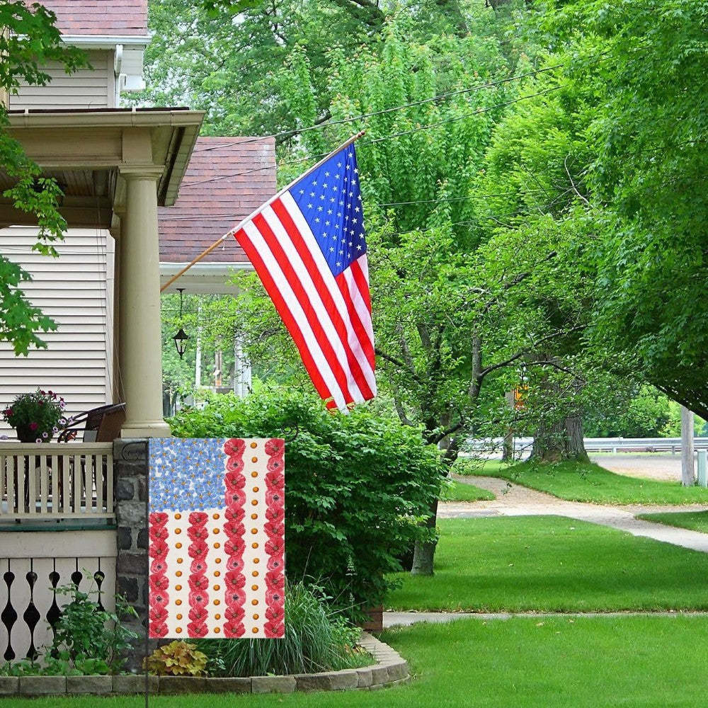 Floral Watercolor Pattern On American Flag-Globe Flags