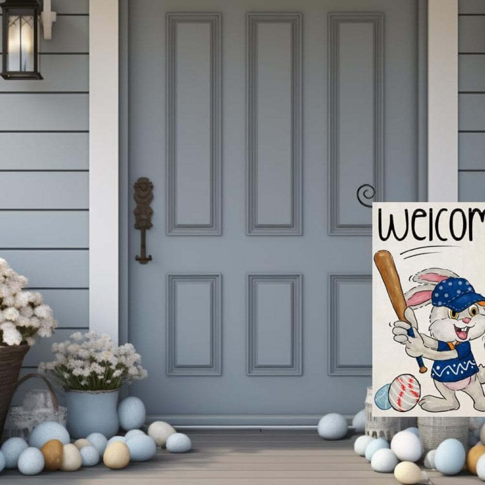 Funny Bunny Playing Baseball Easter Garden Flag-Globe Flags