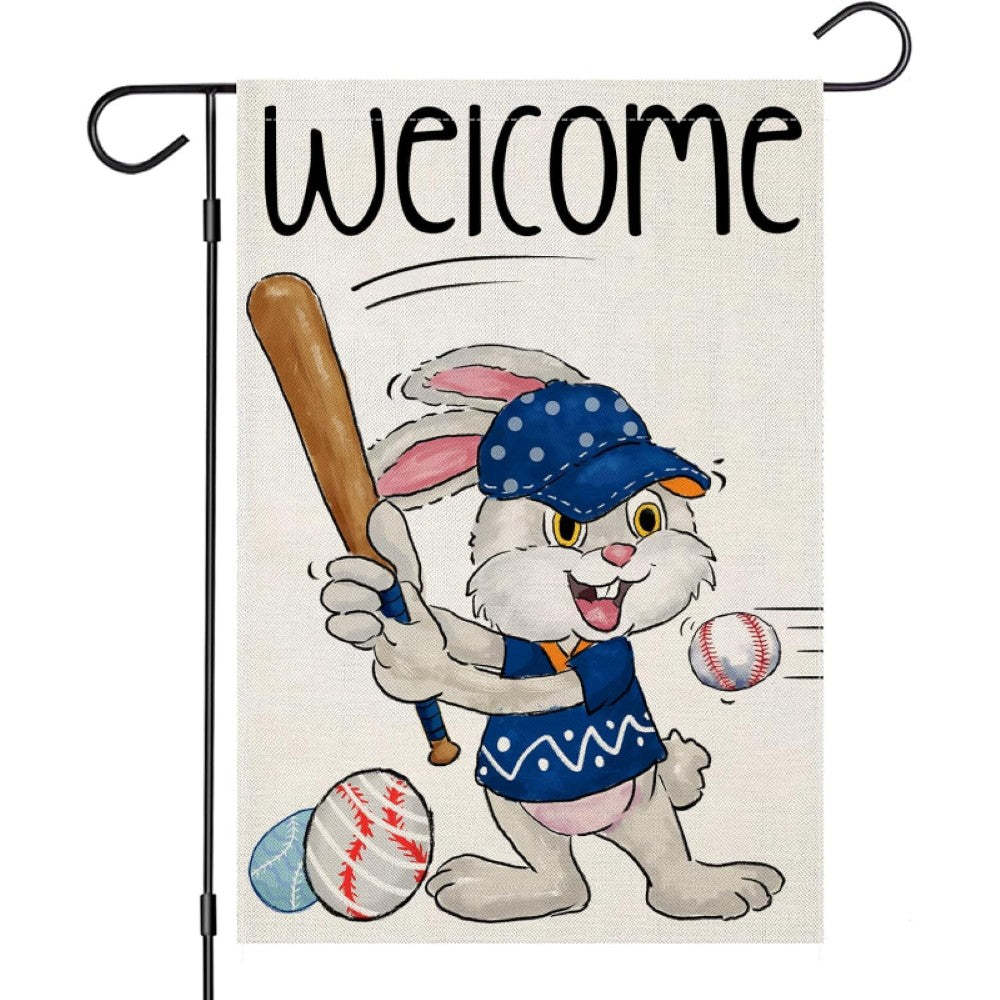 Funny Bunny Playing Baseball Easter Garden Flag-Globe Flags