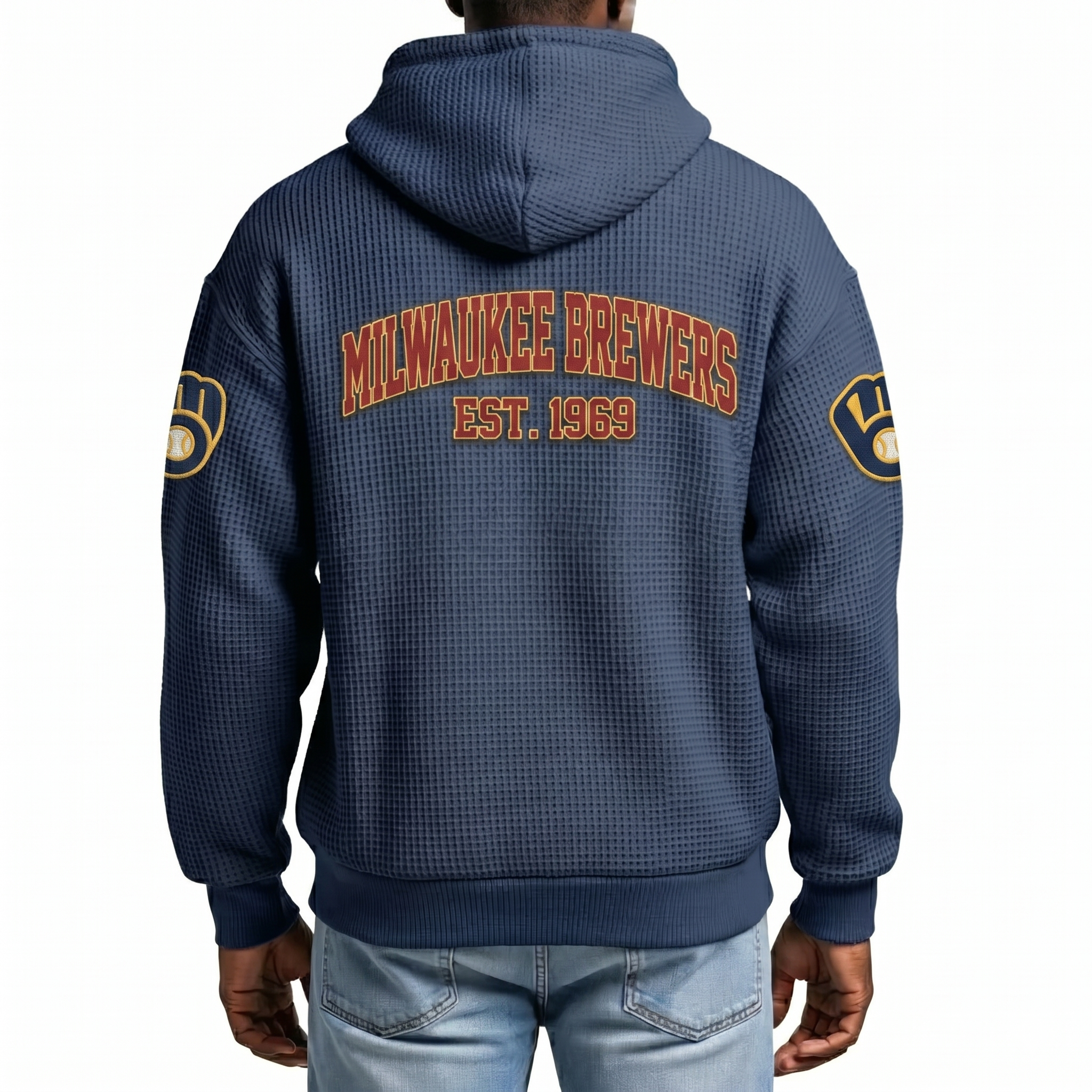 Milwaukee Brewers EST 1969 Printed Waffle Quarter Zip Baseball Fan Hoodie