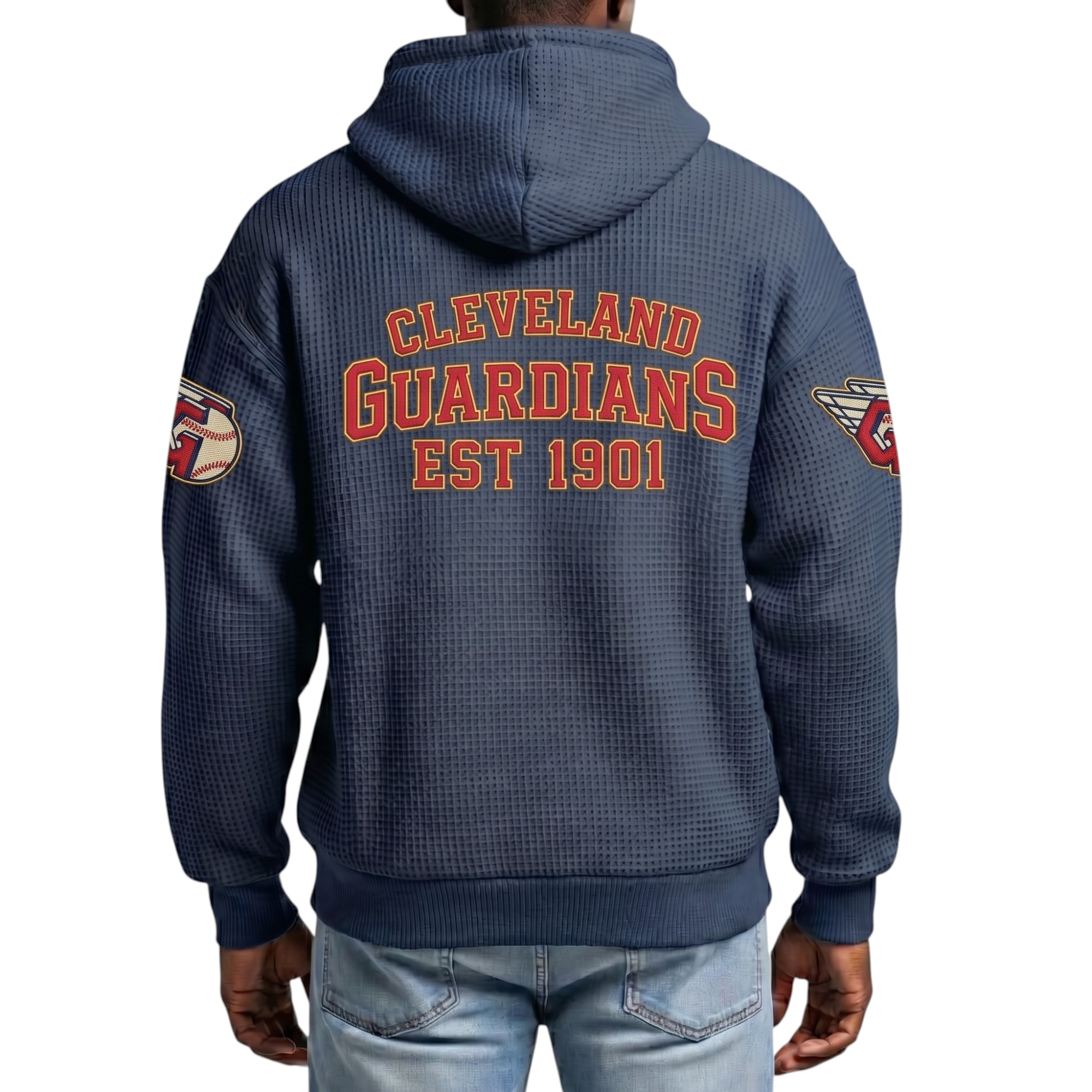 Cleveland Guardians EST 1901 Printed Waffle Quarter Zip Baseball Fan Hoodie