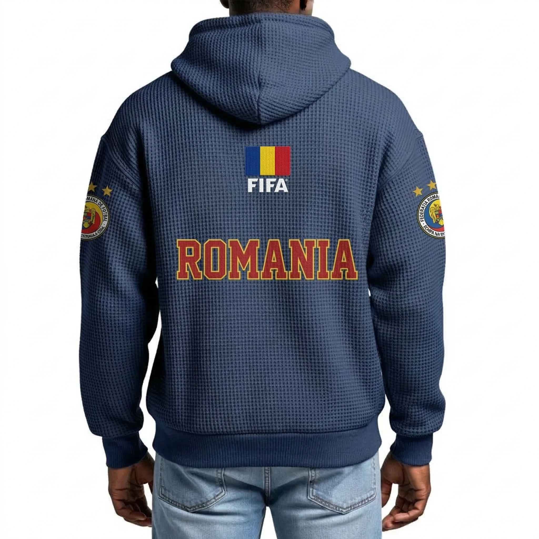 FIFA 2026 Romania Printed Waffle Quarter Zip Football Fan Hoodie