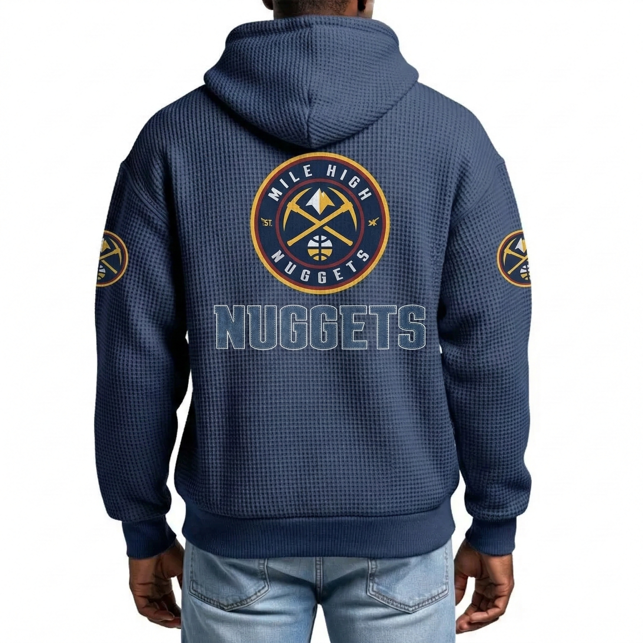 Denver Nuggets EST 1967 Printed Waffle Quarter Zip Basketball Fan Hoodie