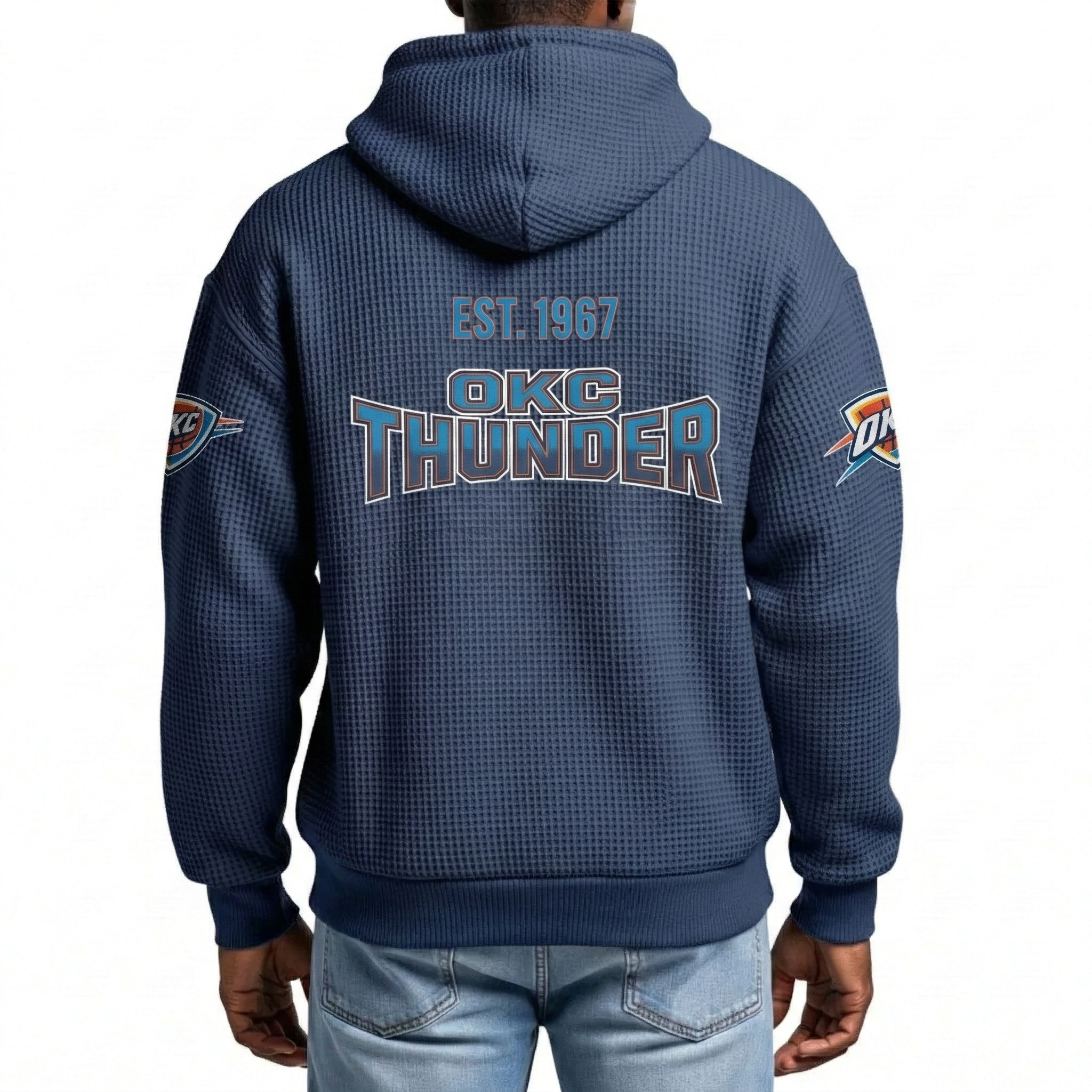 Oklahoma City Thunder EST 1967 Printed Waffle Quarter Zip Basketball Fan Hoodie