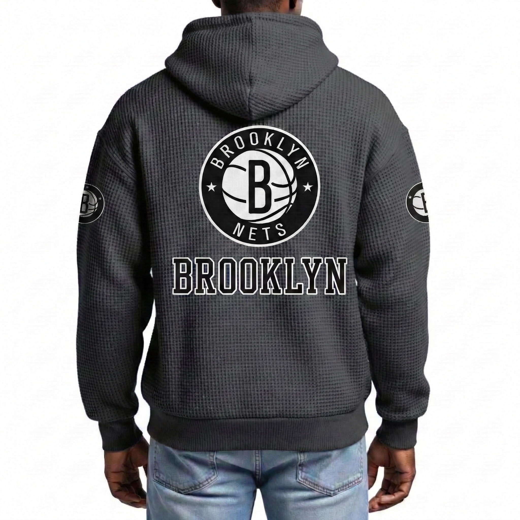 Brooklyn Nets EST 1967 Printed Waffle Quarter Zip Basketball Fan Hoodie