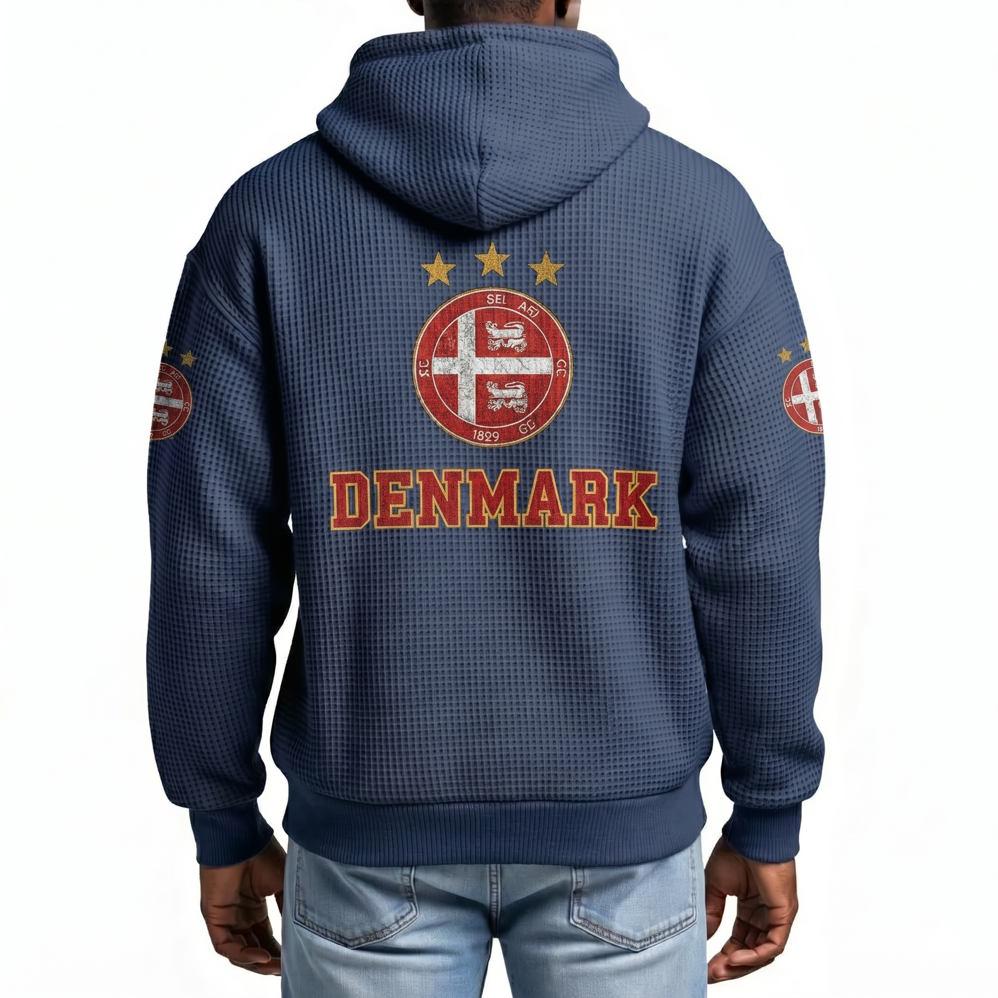 FIFA 2026 Denmark Printed Waffle Quarter Zip Football Fan Hoodie
