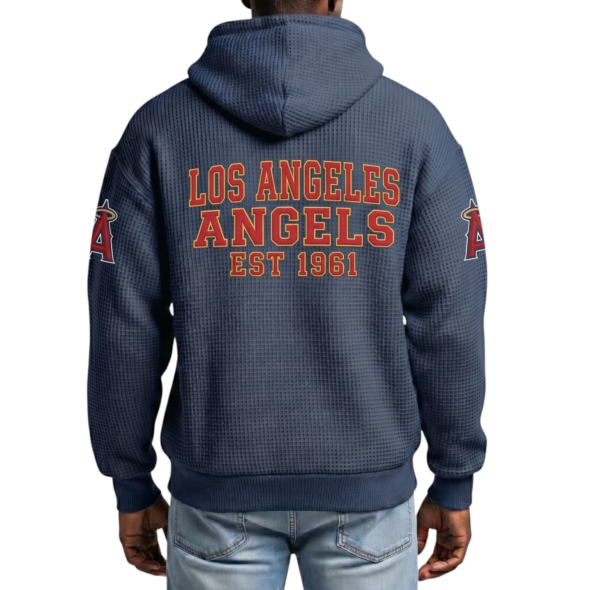 Los Angeles Angels EST 1961 Printed Waffle Quarter Zip Baseball Fan Hoodie