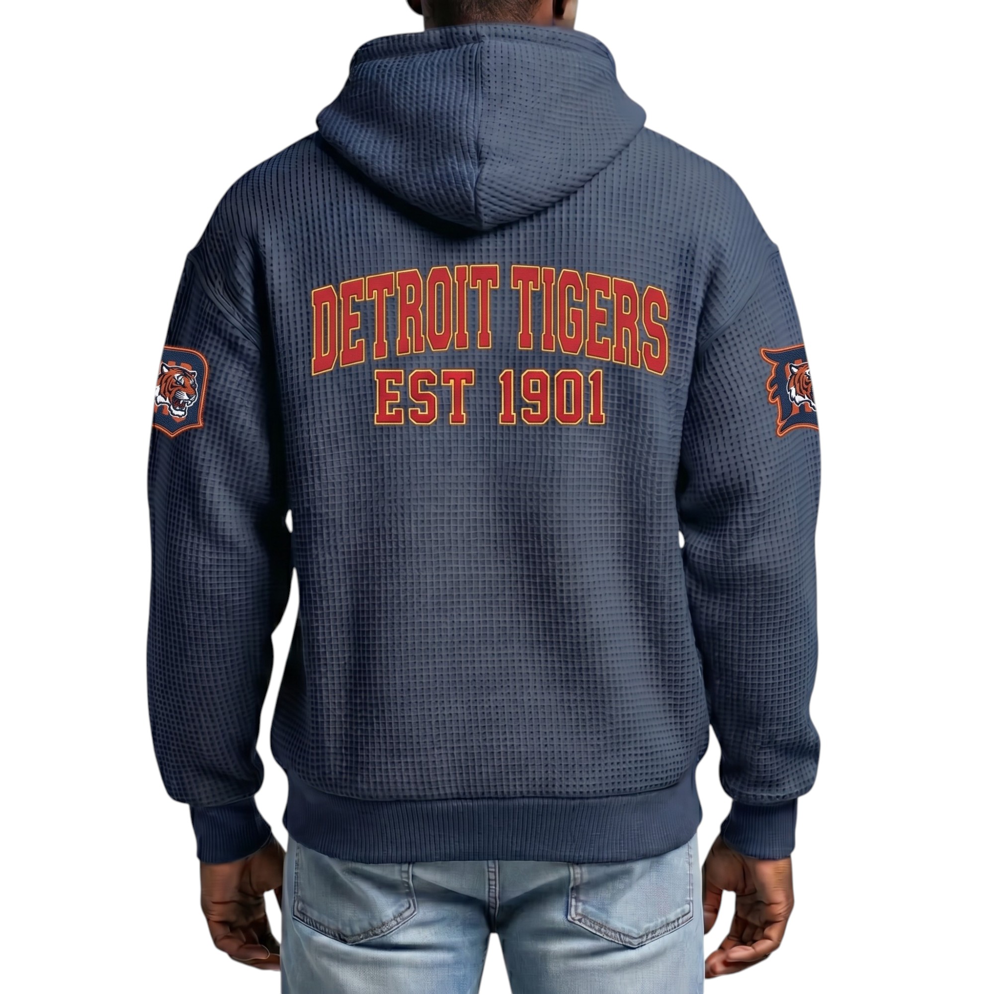 Detroit Tigers EST 1901 Printed Waffle Quarter Zip Baseball Fan Hoodie