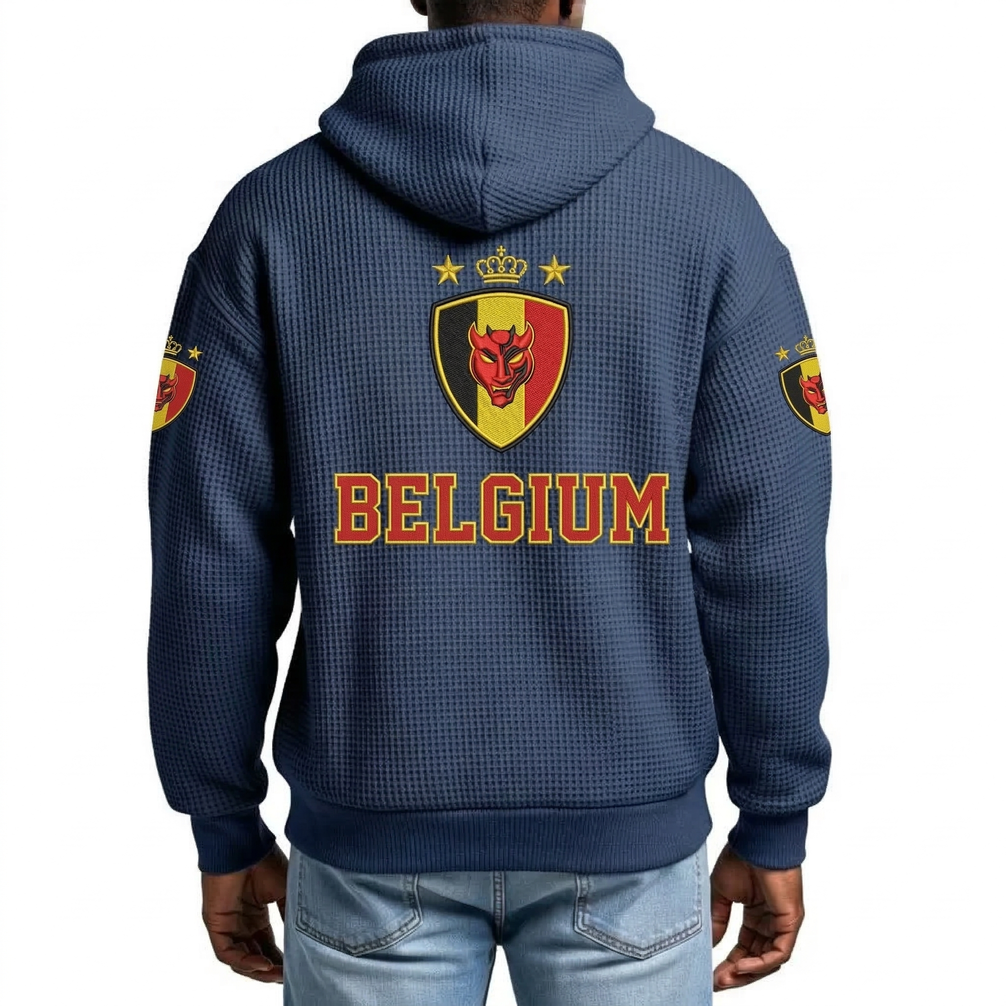 FIFA 2026 Belgium Printed Waffle Quarter Zip Football Fan Hoodie