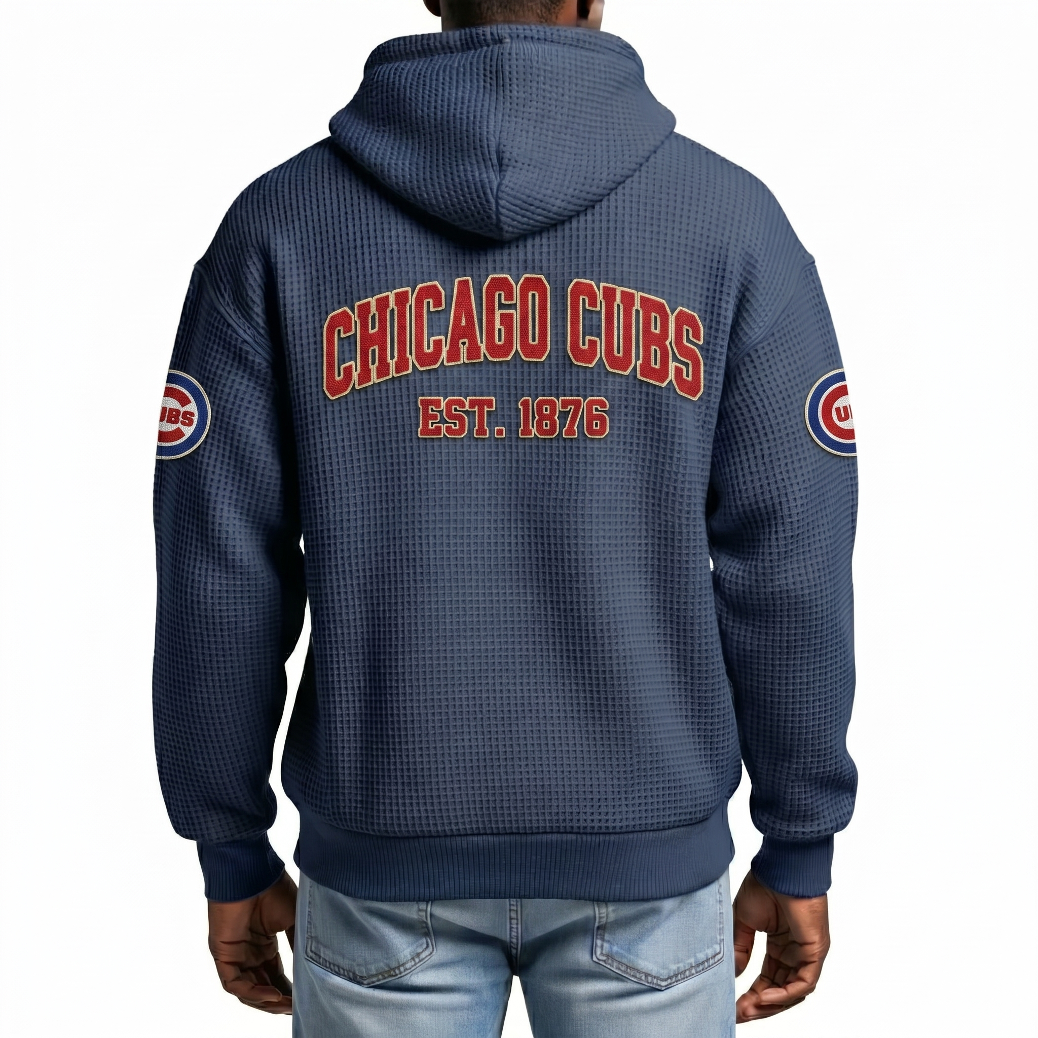 Chicago Cubs EST 1876 Printed Waffle Quarter Zip Baseball Fan Hoodie