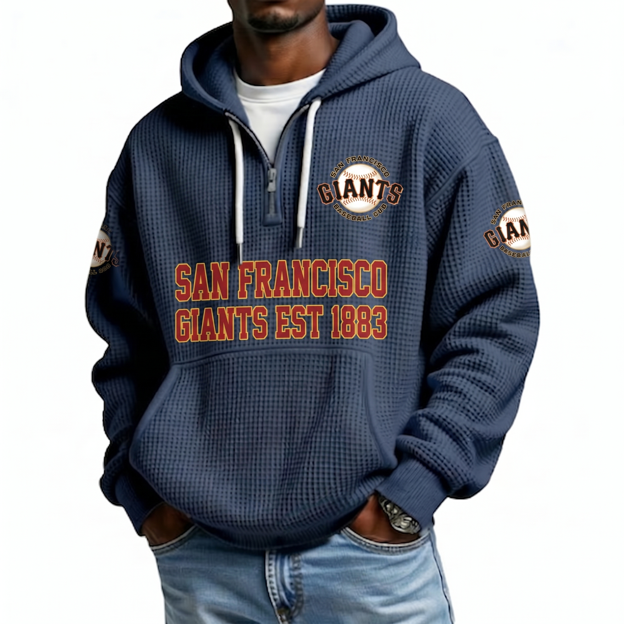 San Francisco Giants EST 1883 Printed Waffle Quarter Zip Baseball Fan Hoodie