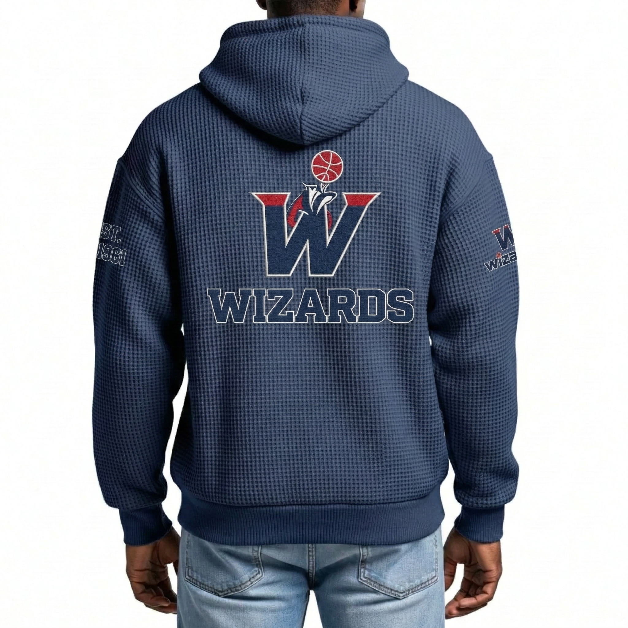 Washington Wizards EST 1961 Printed Waffle Quarter Zip Basketball Fan Hoodie