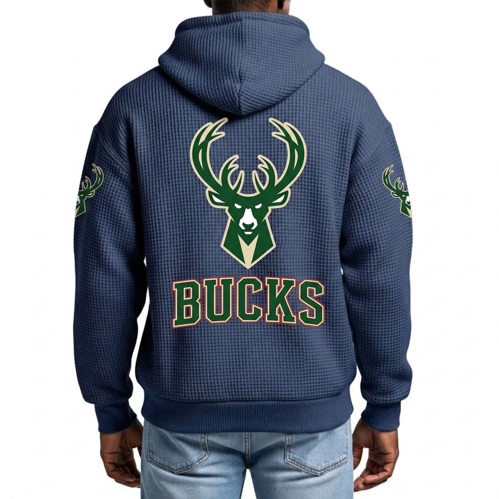 Milwaukee Bucks EST 1968 Printed Waffle Quarter Zip Basketball Fan Hoodie
