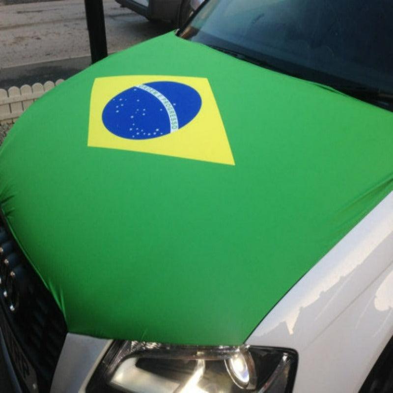 Brazil Car Hood Flag mounted on car hood while driving