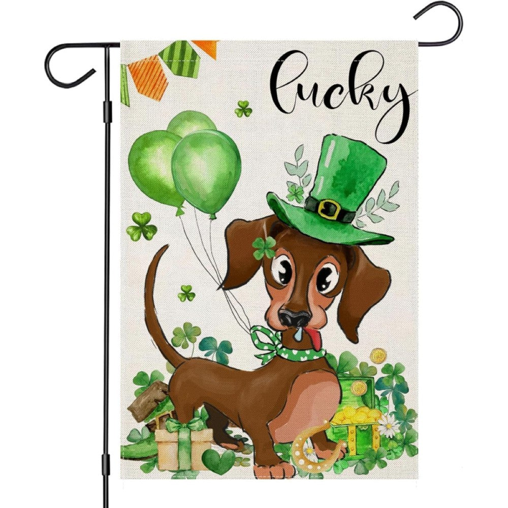 Happy Easter Dachshund Garden Flag close-up showing double-sided print quality