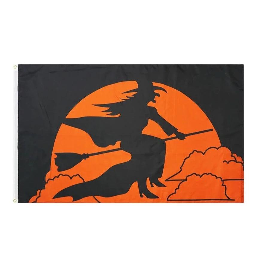 Halloween Witch Flag Design - front view on white background