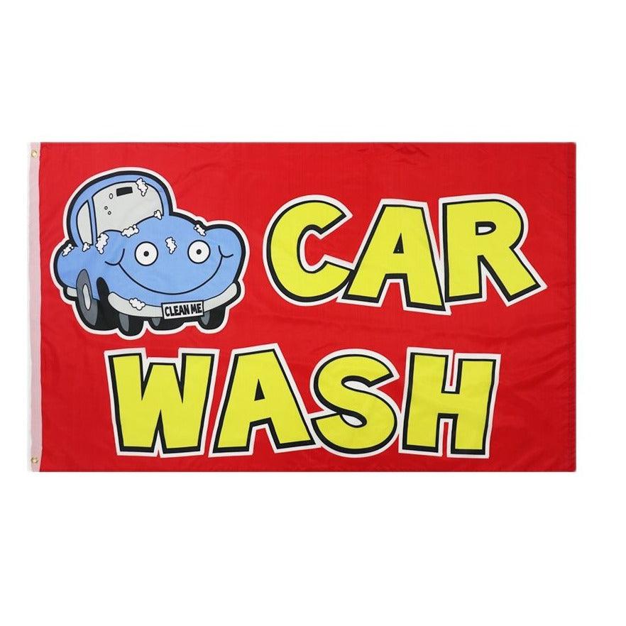 Car Wash Marketing Banner With Cartoon Design-Globe Flags