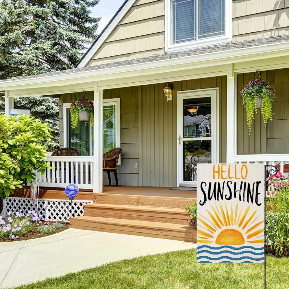 Hello Sunshine Printed Outdoor Decor Summer Garden Flag fabric detail and color accuracy