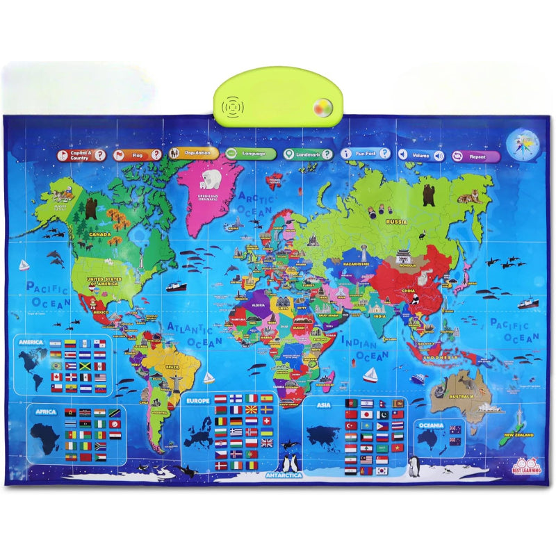 Interactive Talking World Map - front view on white background