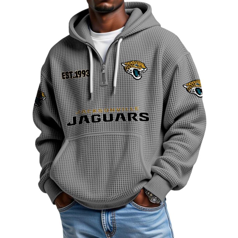 Jacksonville Jaguars EST 1993 Printed Quarter Zip Waffle Knit Hoodie