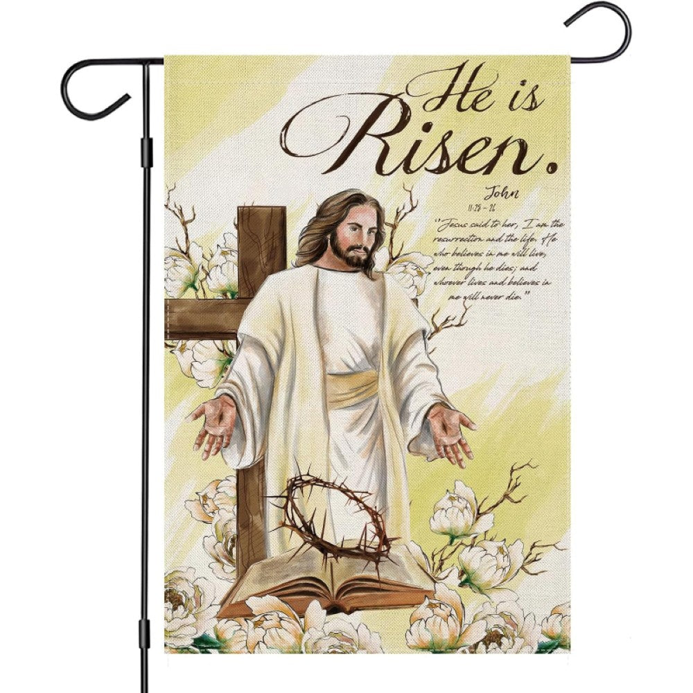Jesus With Cross He Is Risen Small Printed Easter Garden Flag