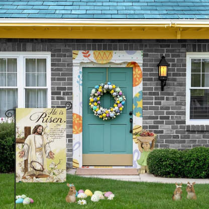 Jesus With Cross He Is Risen Small Printed Easter Garden Flag-Globe Flags