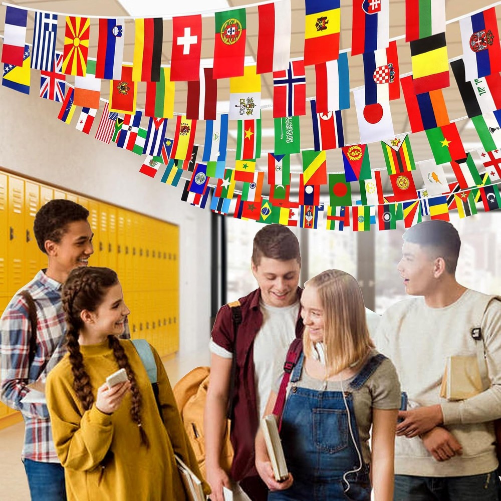 Colorful International Flags String Banner-Globe Flags