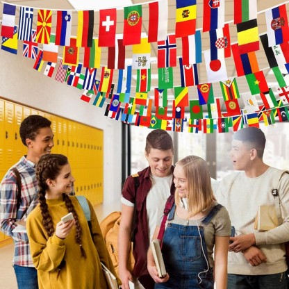 Colorful International Flags String Banner-Globe Flags