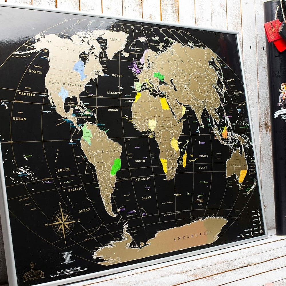Large Scratch Off World Travel Map-Globe Flags