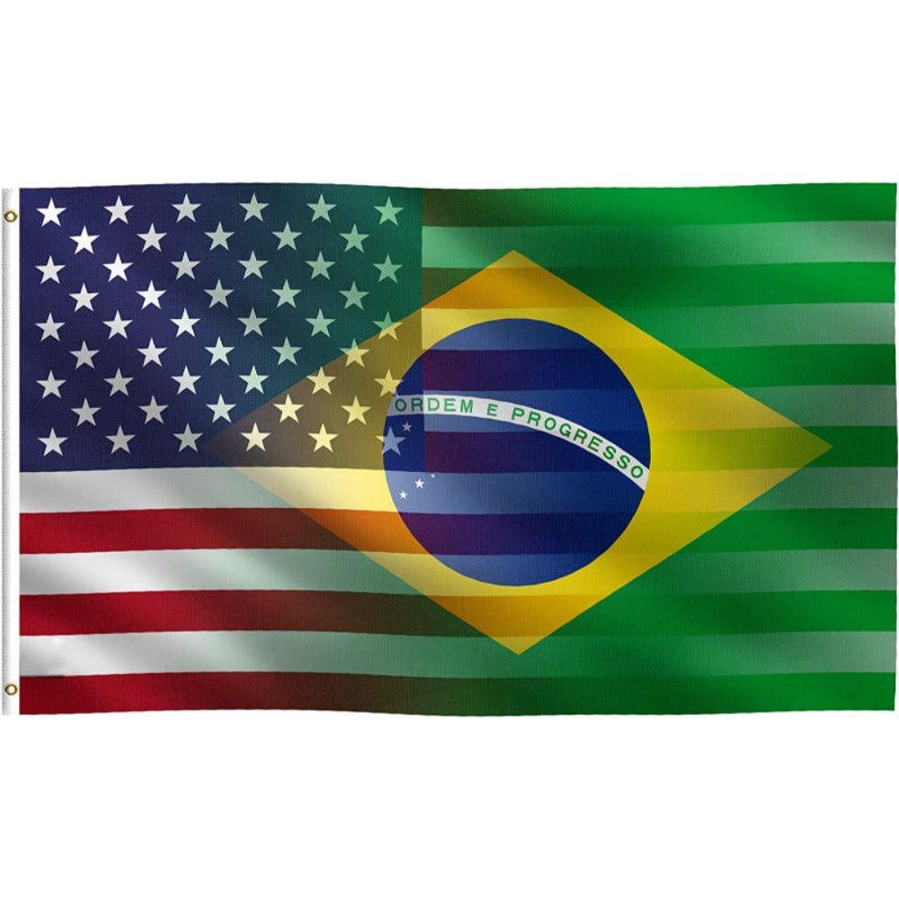 USA Brazil Green Flag flying on outdoor flagpole