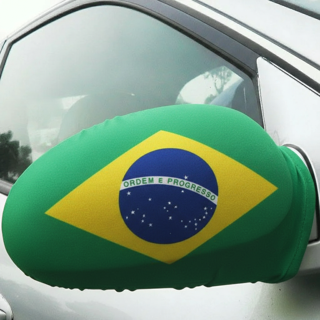 Official FIFA 2026 Brazil Car Mirror Flag on vehicle mirror while parked