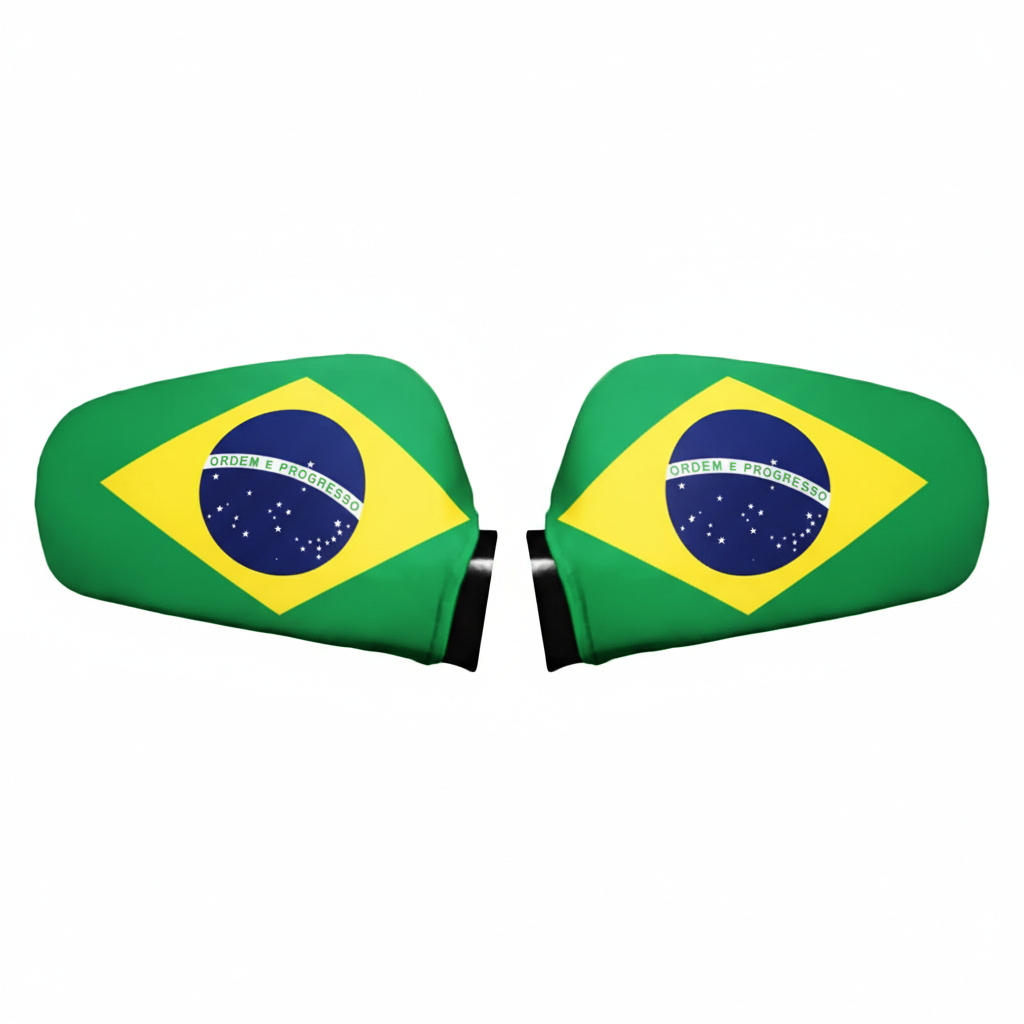 Official FIFA 2026 Brazil Car Mirror Flag showing elastic strap attachment detail