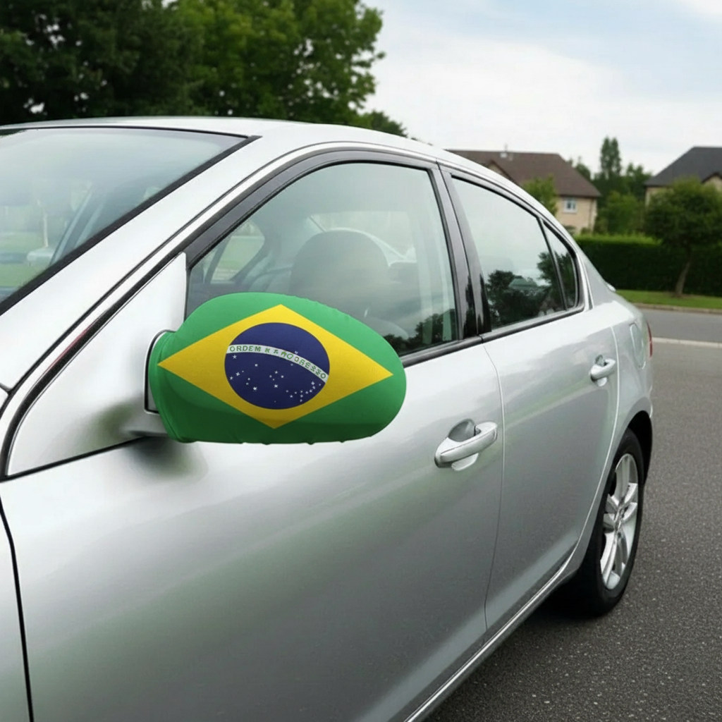 Official FIFA 2026 Brazil Car Mirror Flag attached to car side mirror