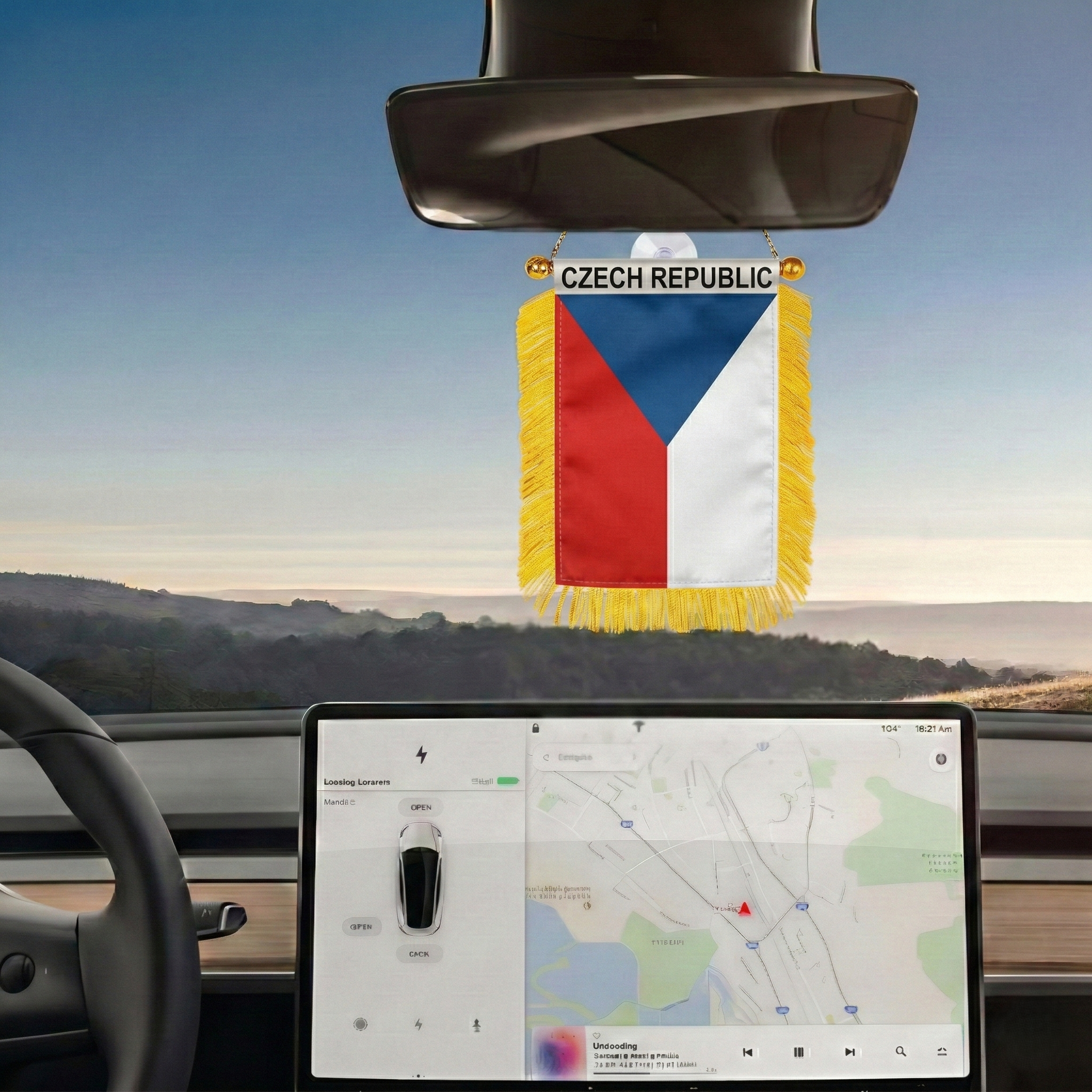Official FIFA 2026 Czech Republic Car Window Mini Decorative Flag mount hardware close-up
