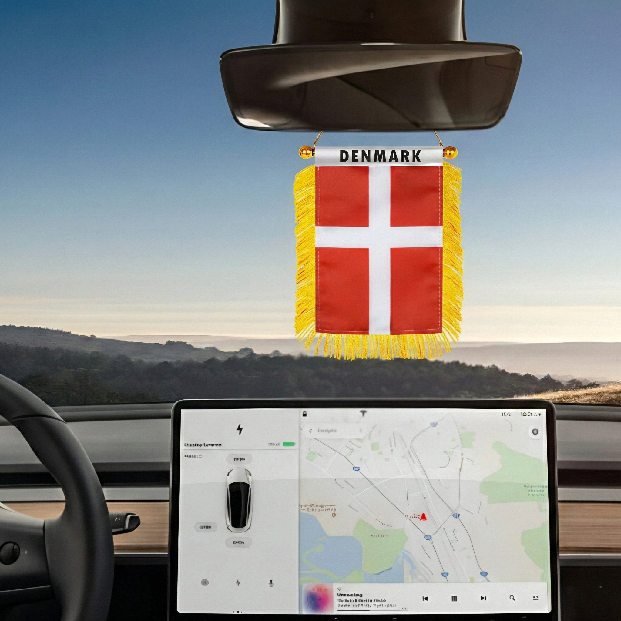 Official FIFA 2026 Denmark Car Window Mini Decorative Flag mount hardware close-up