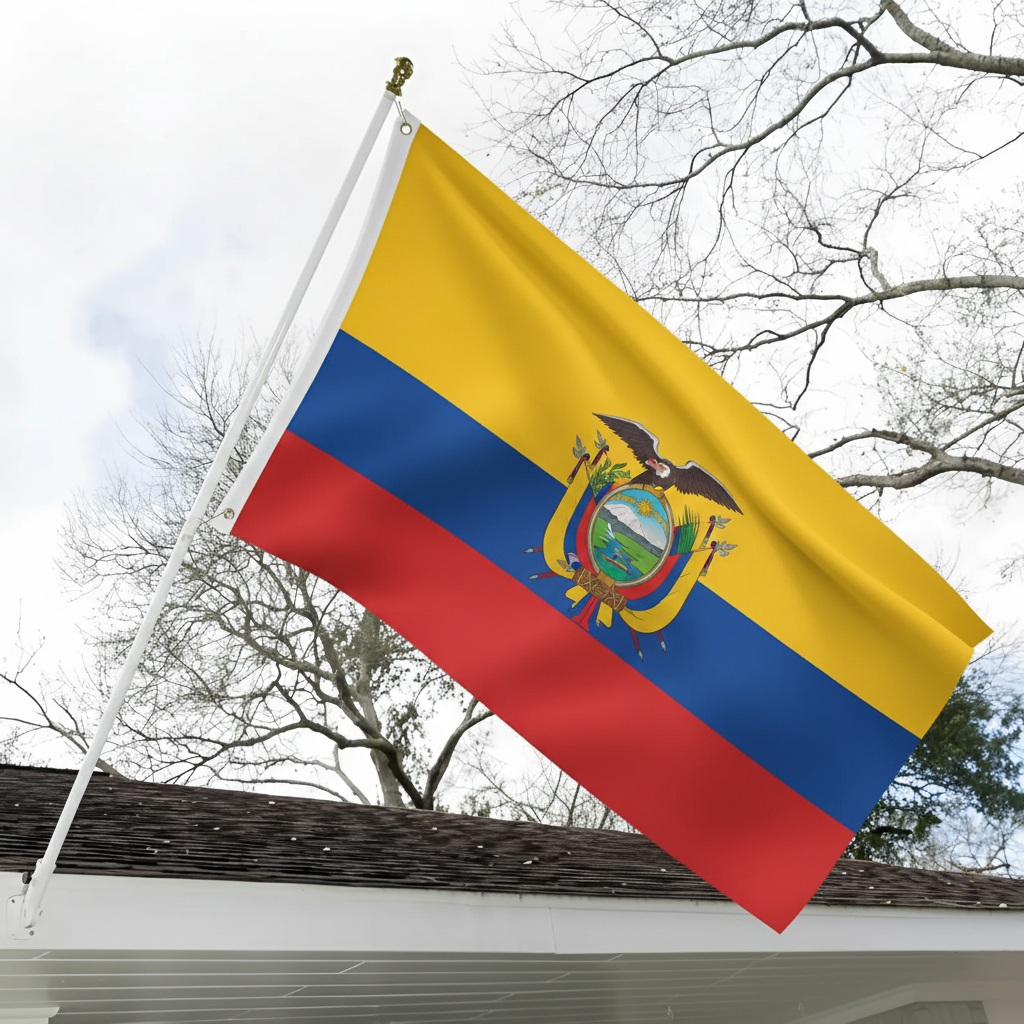 Official FIFA 2026 Ecuador Flag close-up showing fabric texture and vivid colors
