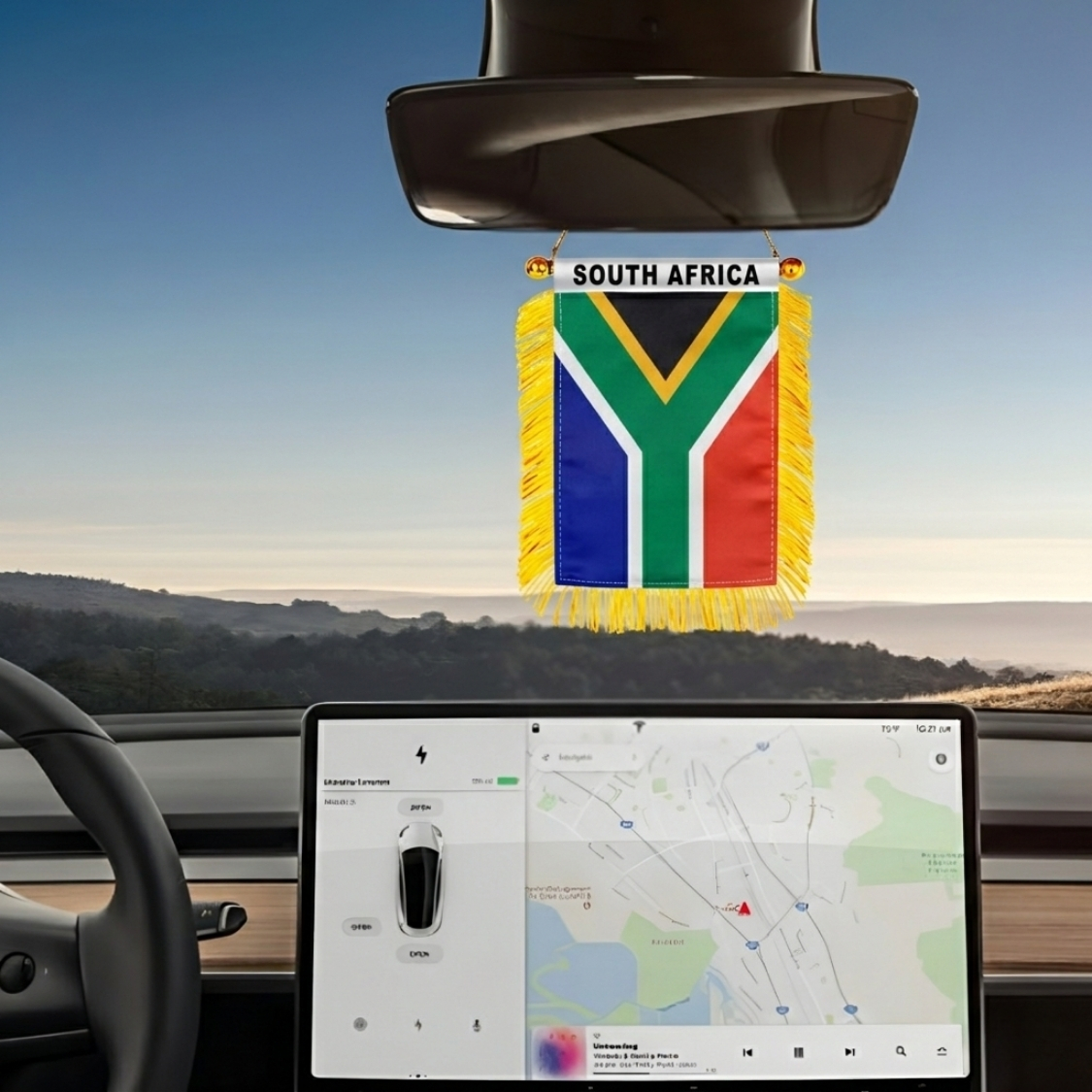 Official FIFA 2026 South Africa Car Window Mini Decorative Flag mount hardware close-up