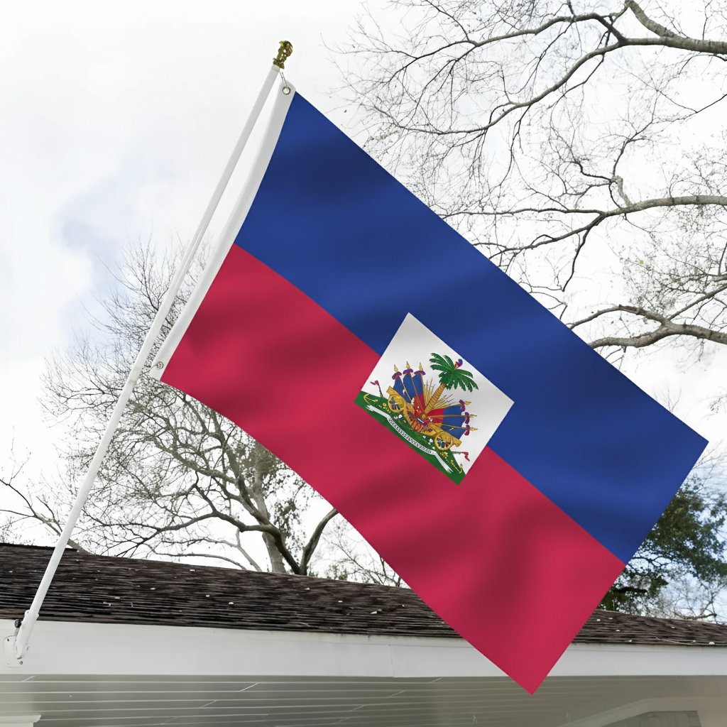 Official FIFA 2026 Haiti Flag close-up showing fabric texture and vivid colors