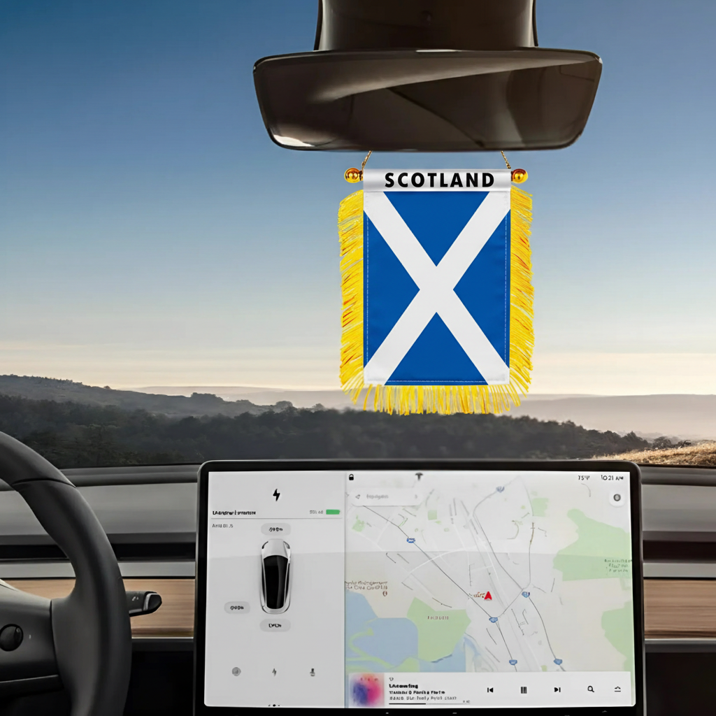 Official FIFA 2026 Scotland Car Window Mini Decorative Flag mount hardware close-up