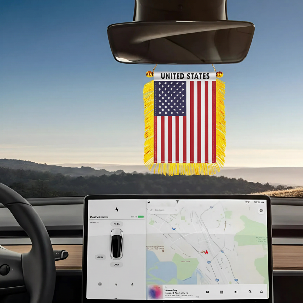 Official FIFA 2026 United States Car Window Mini Decorative Flag mount hardware close-up