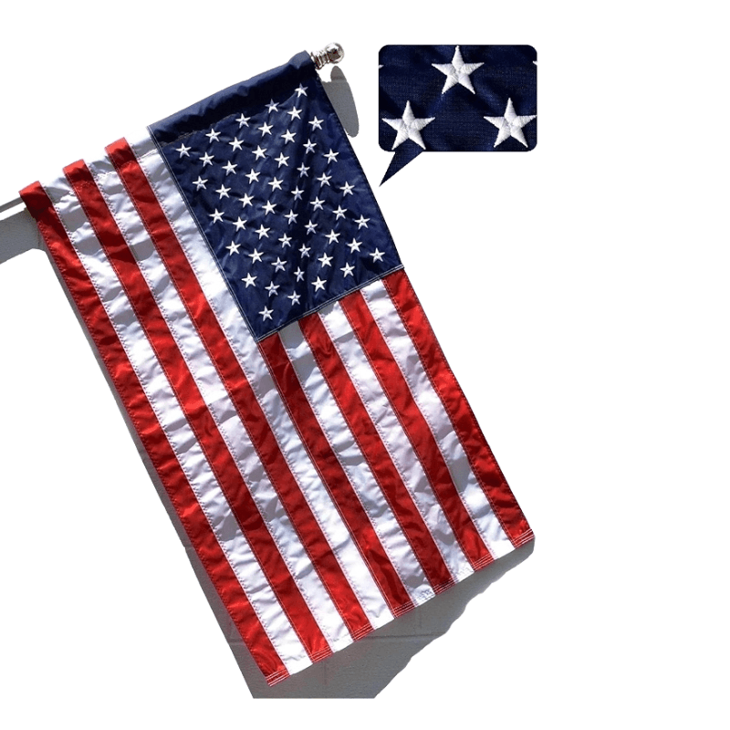 Outdoor American Embroidered Flag – Durable Nylon with Sewn Stripes - front view on white background