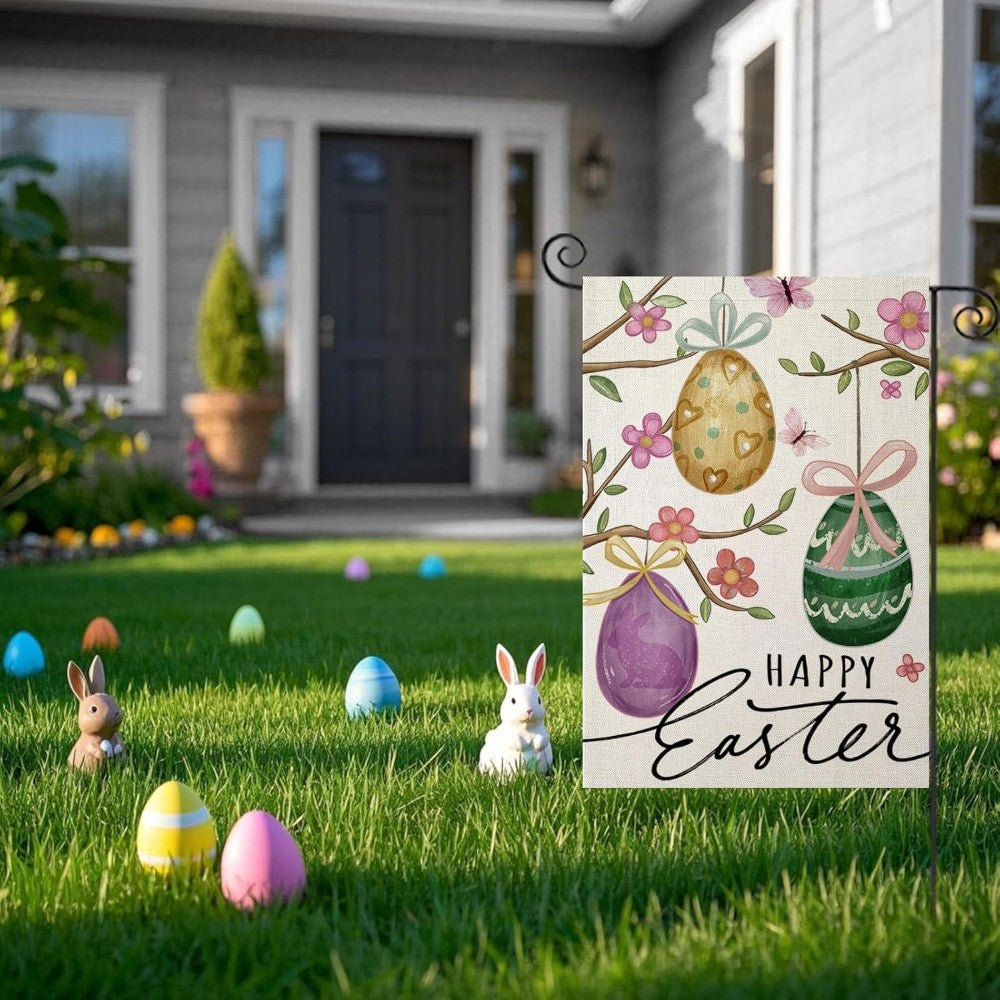 Eggs And Flowers Design Easter House Flag-Globe Flags