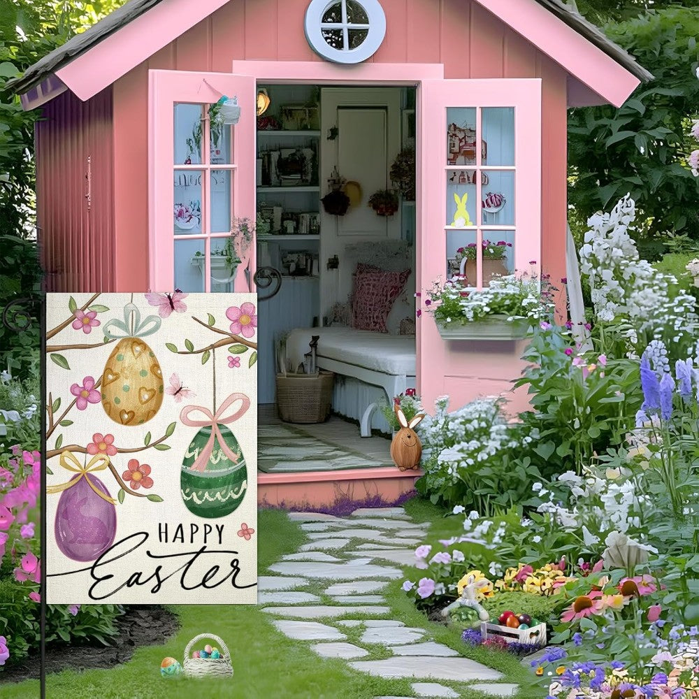 Eggs And Flowers Design Easter House Flag-Globe Flags