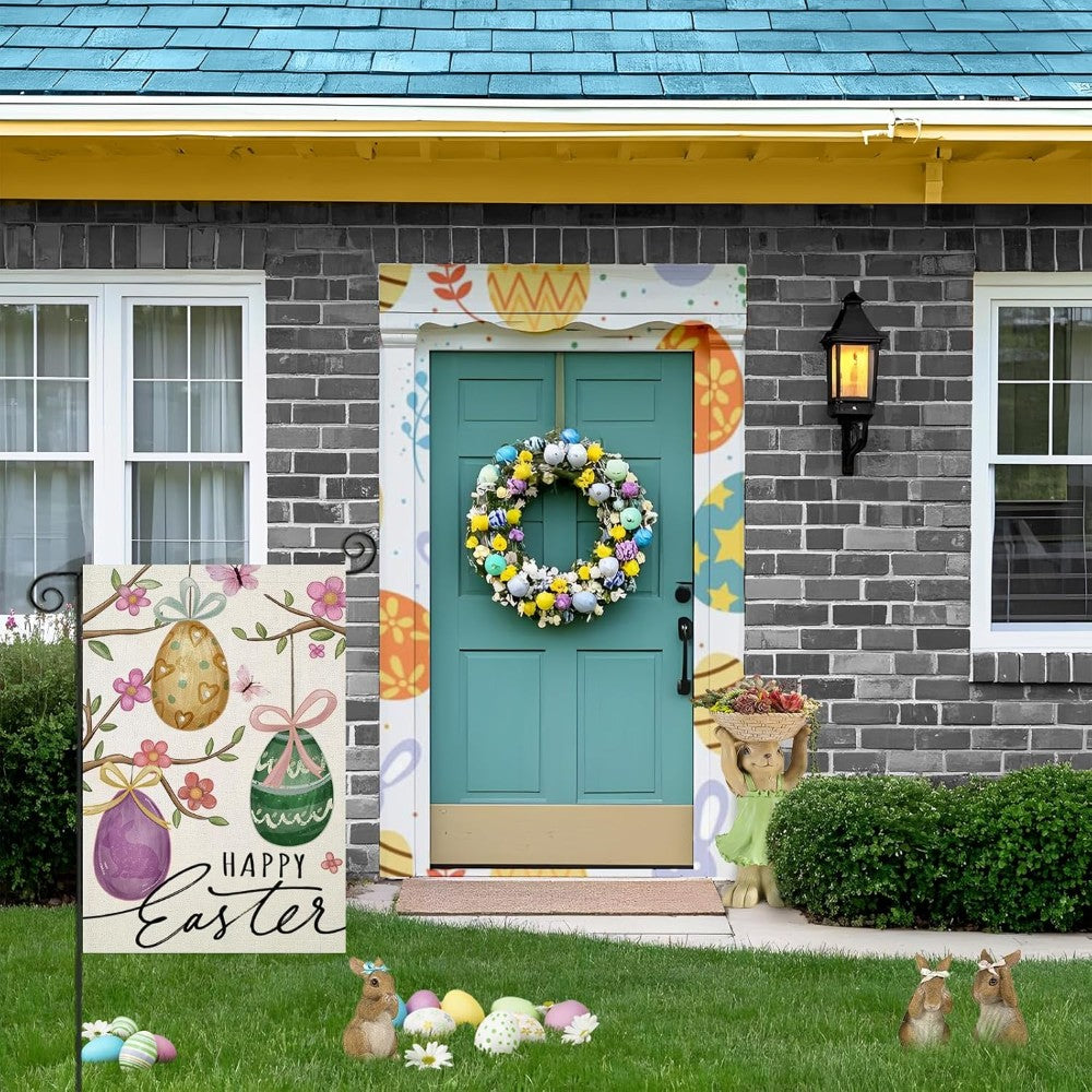 Eggs And Flowers Design Easter House Flag-Globe Flags